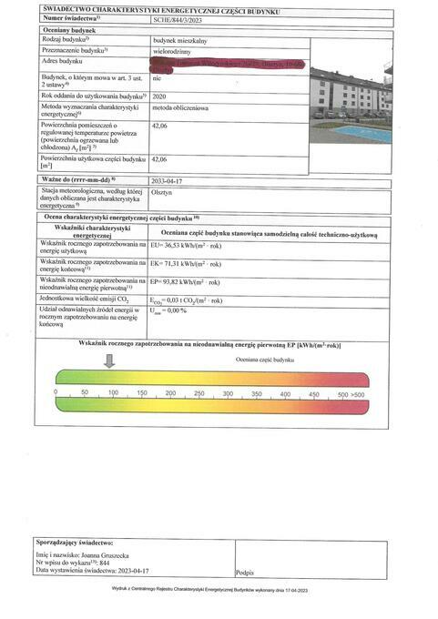 Archiwalne Wiadectwo Charakterystyki Energetycznej Budynku Olsztyn