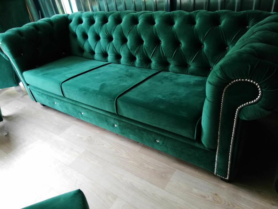 Sofa glamour z f spania chesterfield butelkowa zielen Wrocław