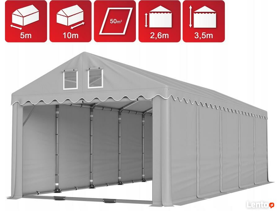 Archiwalne Namiot PRESTIGE 5x10 2,6m magazynowy handlowy NAMIX Namiot PRESTIGE 5x10 2,6 m magazyn garaż 50m
