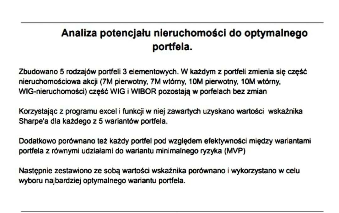 Analiza Potencjału Nieruchomości Do Optymalnego Portfela. Warszawa