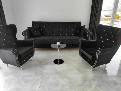 Sofa rozkładana do salonu z fotelami do czytania Glamour