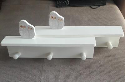 IKEA 2x Półki drewniane z wieszakami biała sowa