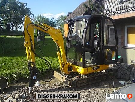 Usługi minikoparki wraz z młotem Kraków Skawina wynajem
