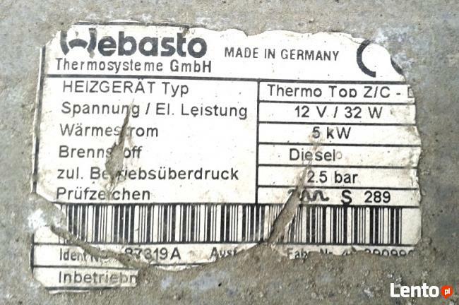 WEBASTO THERMO TOP C 12V 32W 5 kW DIESEL PEUGEOT BOXER 01-