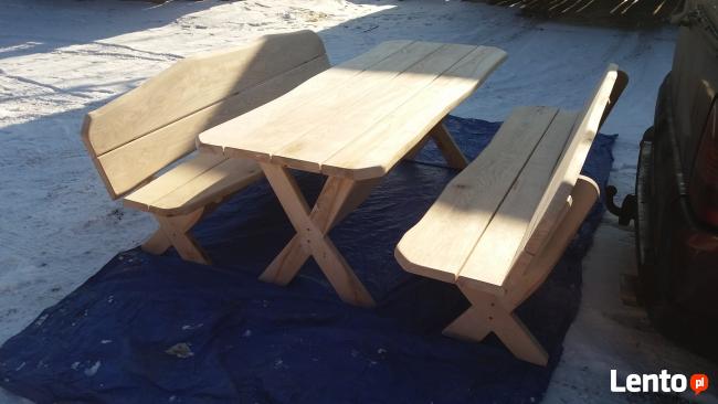 Komplet mebli ogrodowych Stół + dwie ławki