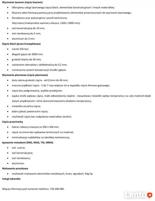 Laser Cięcie Blach Wypalanie Gięcie Stal Spawanie Malowanie