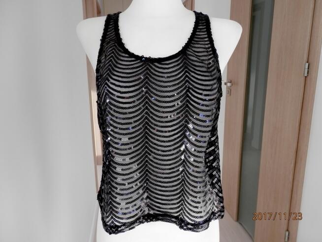 Bluzka Top Czarny Cekiny Siateczka Cekinowa Imprezowa S