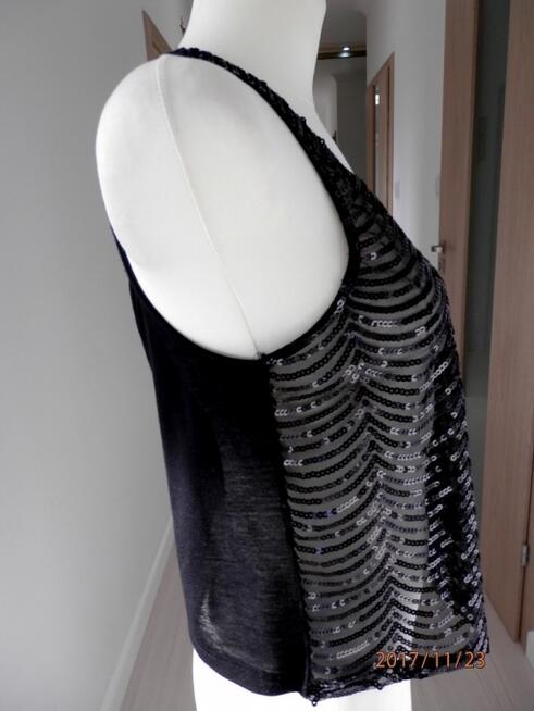 Bluzka Top Czarny Cekiny Siateczka Cekinowa Imprezowa S