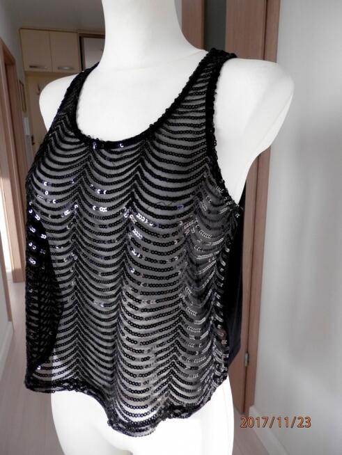 Bluzka Top Czarny Cekiny Siateczka Cekinowa Imprezowa S