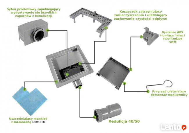Odpływ kwadratowy WPUST 12x12 / 15x15 cm