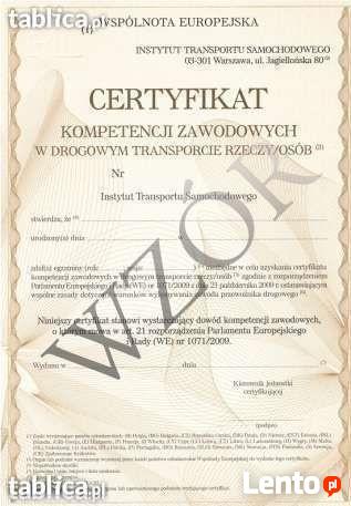 certyfikat kompetencji zawodowych na przewóz STATUS STUDENTA