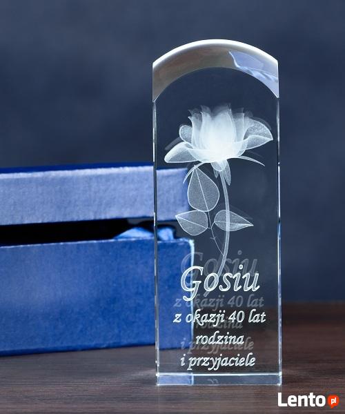 Rocznica Urodziny Ślub - Róża 3D w szkle na Prezent