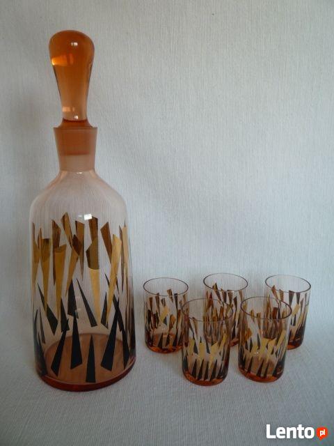 ANTYK Nowa Łososiowa KARAFKA + 5 Kieliszków Złote Zdobienia