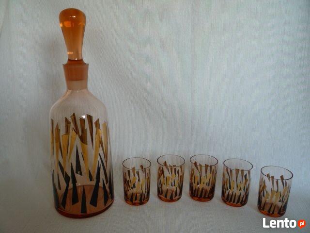 ANTYK Nowa Łososiowa KARAFKA + 5 Kieliszków Złote Zdobienia