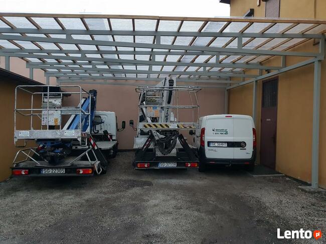 Wycinka drzew, zwyżka, podnośnik koszowy, rębak