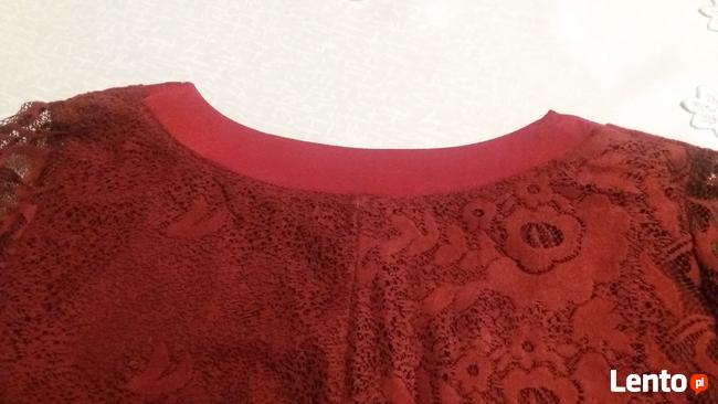 Bordowa Sukienka z koronki na wesele roz46