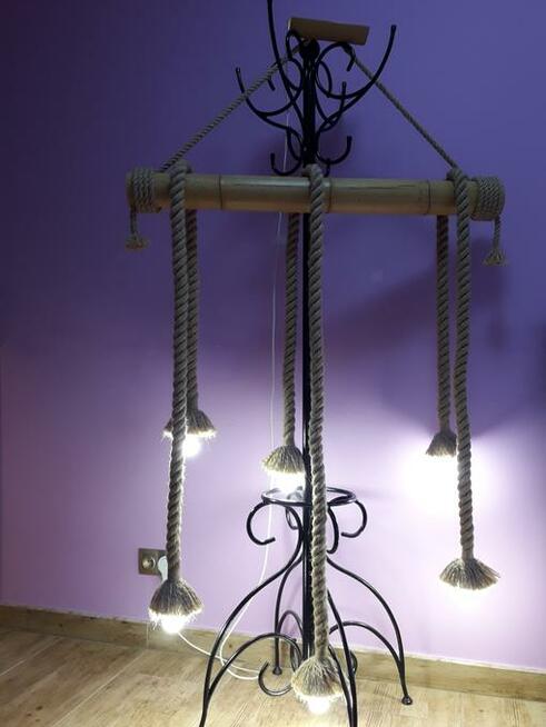 Lampa wisząca z liny i bambusa 6x E27