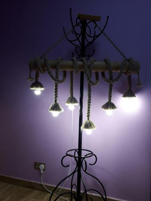 Lampa wisząca z liny i bambusa 6x E27