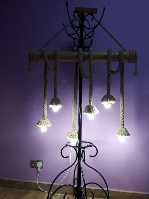 Lampa wisząca z liny i bambusa 6x E27