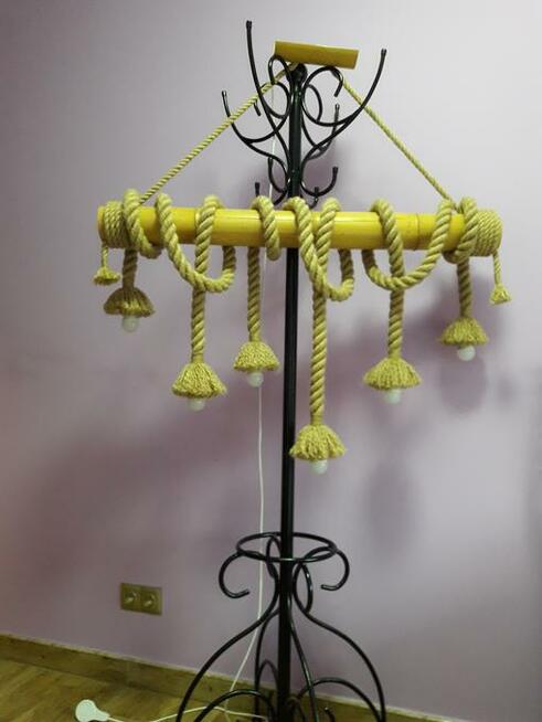 Lampa wisząca z liny i bambusa 6x E27