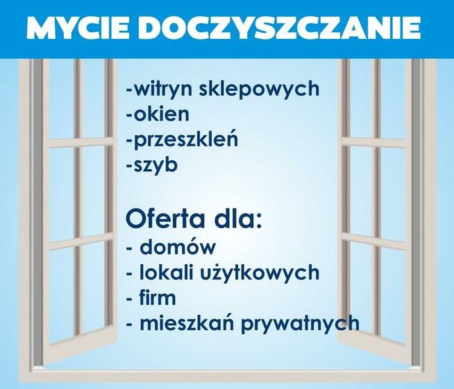 Mycie witryn okien szyb przeszkleń powierzchni szklanych