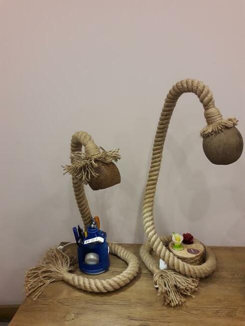 Lampa nocna na biurko z liny i kokosa E14