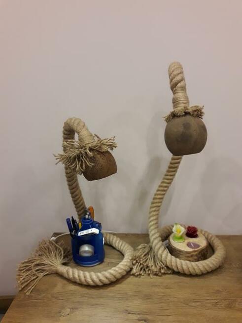 Lampa nocna na biurko z liny i kokosa E14