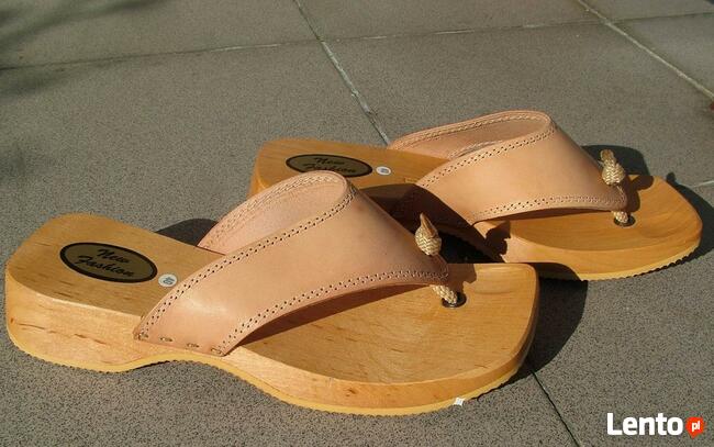 Podeszwy drewnian+ wierzchy( z juchtu) do klapek