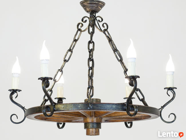 Lampa do altany ogrodowej Żyrandol z koła od wozu 75cm