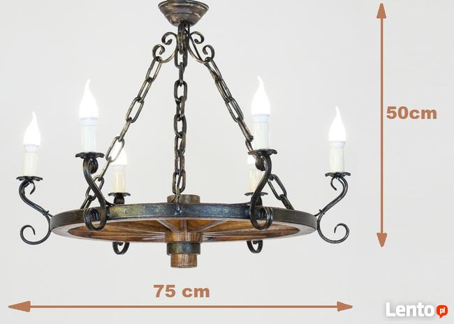 Lampa do altany ogrodowej Żyrandol z koła od wozu 75cm