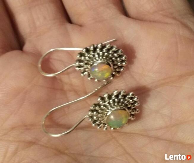 kolczyki vintage opal ognisty etiopski naturalny srebro 925