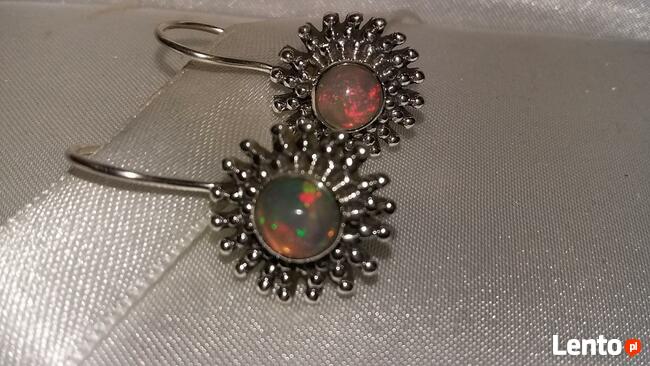 kolczyki vintage opal ognisty etiopski naturalny srebro 925