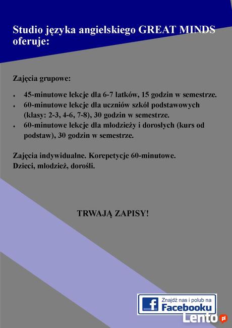 Nowo powstała szkoła angielskiego Great Minds zaprasza:)