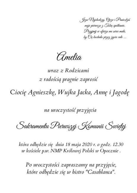 Zaproszenia na komunię Czyste Serce 2