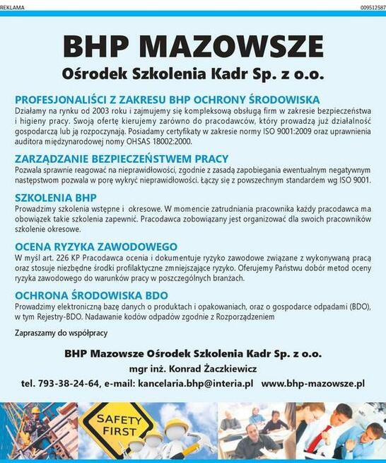 BHP Radom szkolenia BHP wypadki przy pracy ryzyko zawodowe