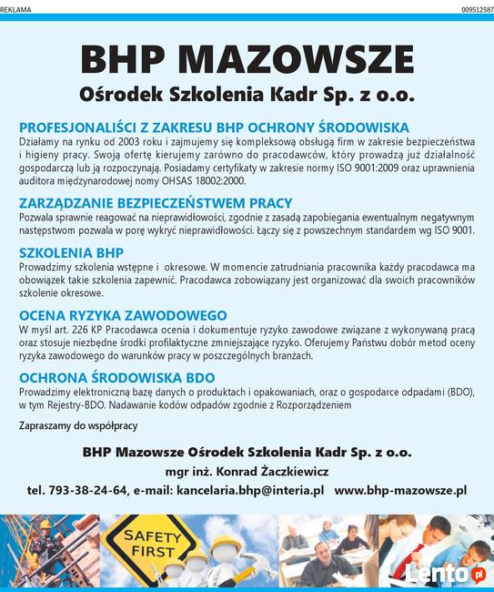 BHP Radom Kozienice Lipsko Zwoleń szkolenia analizy wypadki