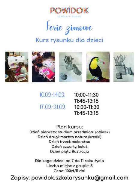 Ferie zimowe. Kurs rysunku dla dzieci w Powidoku