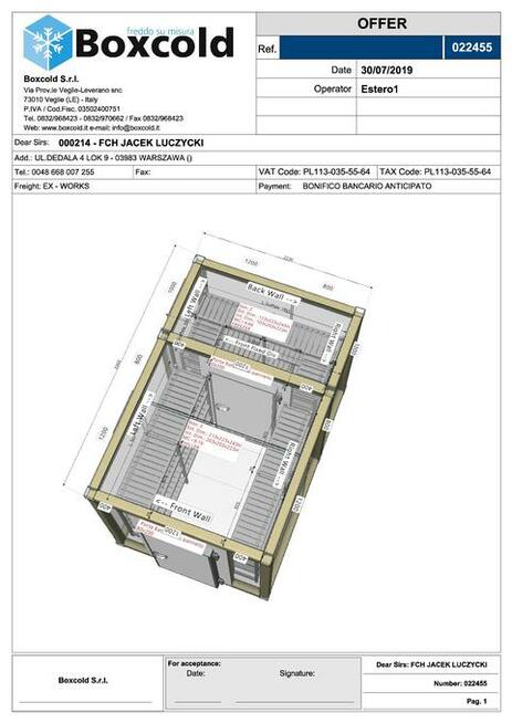 komora chłodnicza modułowa camlock , na wymiar