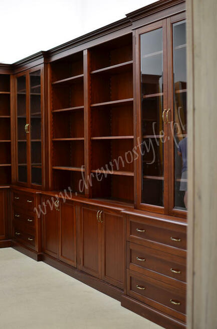 Zabudowy Biblioteczne Regły na wymiar MAHONIOWE