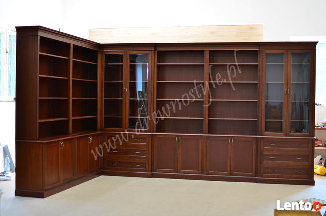 Zabudowy Biblioteczne Regły na wymiar MAHONIOWE