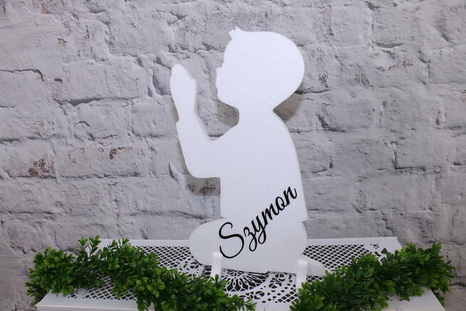 Dekoracje , figurki z imieniem na Pierwszą Komunię