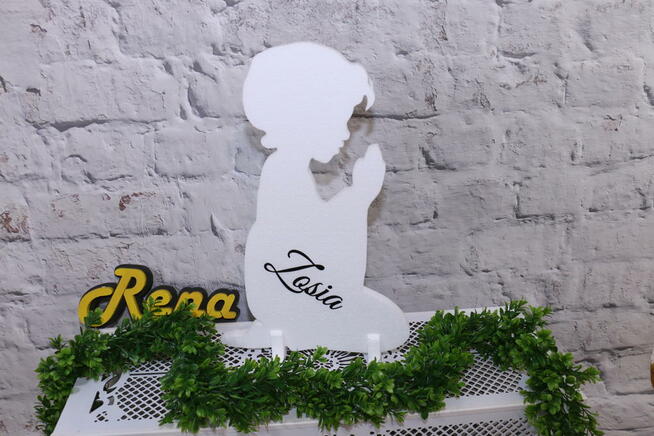 Dekoracje , figurki z imieniem na Pierwszą Komunię