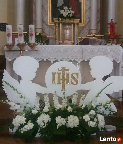 2 duże anioły z hostią na Pierwszą Komunię