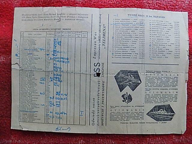 Program skoków narciarskich 1962r. Zakopane UNIKAT !!!