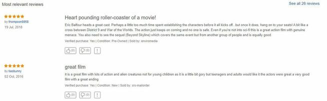 Skyline DVD -ze specjalnymi funkcjami