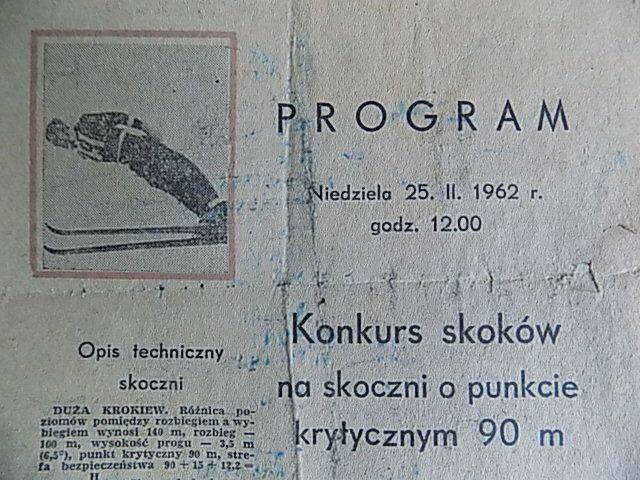 Program skoków narciarskich 1962r. Zakopane UNIKAT !!!