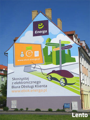 Mural malowany na ścianie, graffiti, reklama malowana