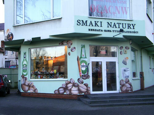 Mural malowany na ścianie, graffiti, reklama malowana