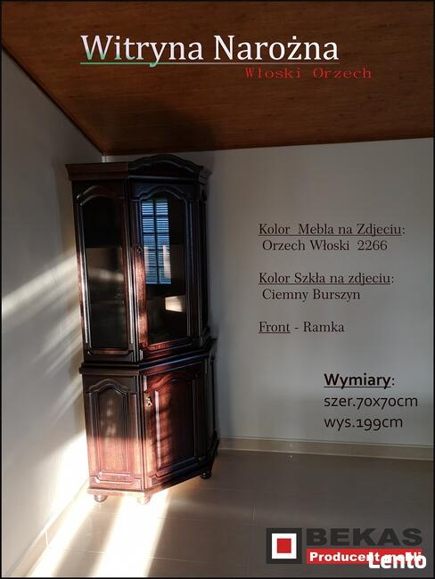 Stylowy Komplet Włoski Witryna180 i Narożnik Bursztyn Bekas