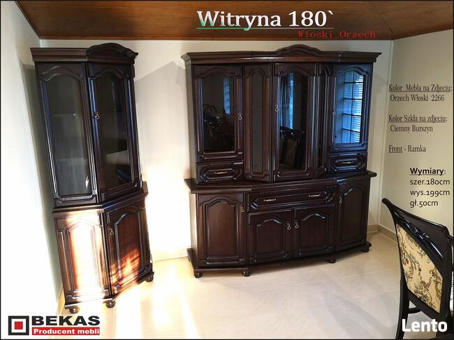 Stylowy Komplet Włoski Witryna180 i Narożnik Bursztyn Bekas